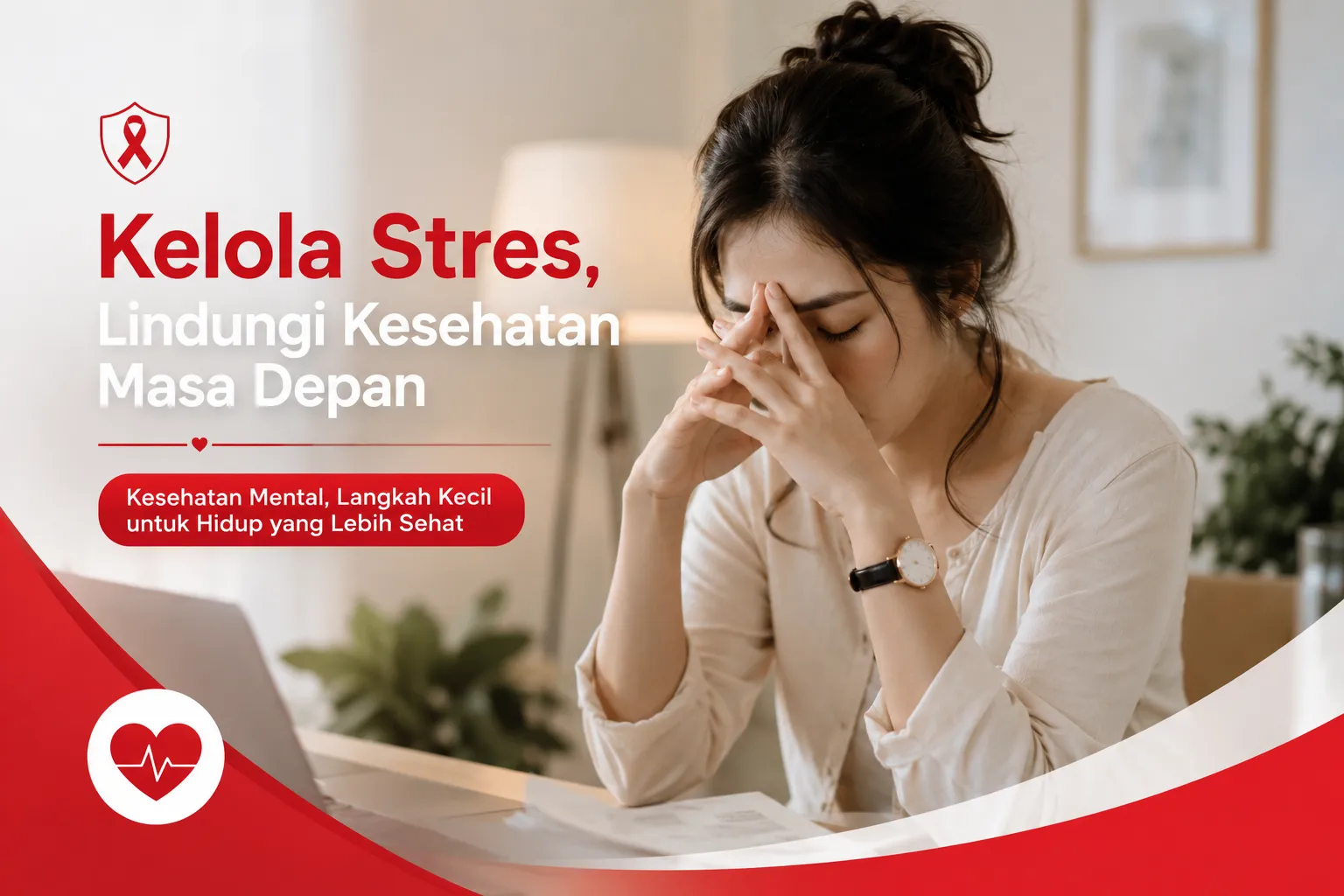 Ilustrasi wanita yang sedang mengalami stres berkepanjangan dan menjaga kesehatan tubuh sebagai bagian dari upaya pencegahan risiko kanker.